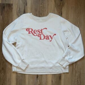 All in Motion White Crew Neck Sweater with Red Print